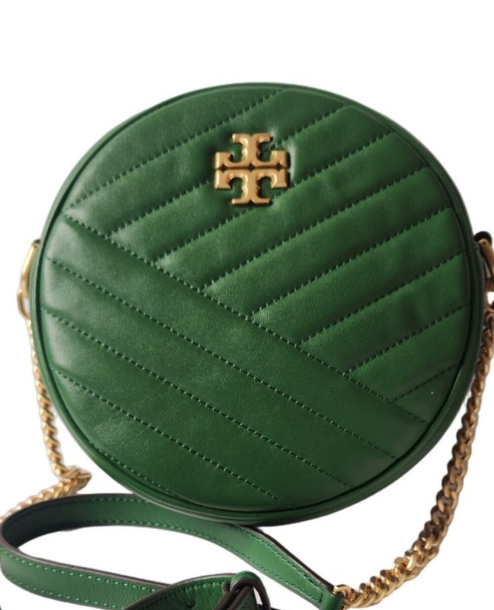 Tory Burch Kira Chevron Green Quilted Leather Circle Crossbody Bag - Picture 5 of 12